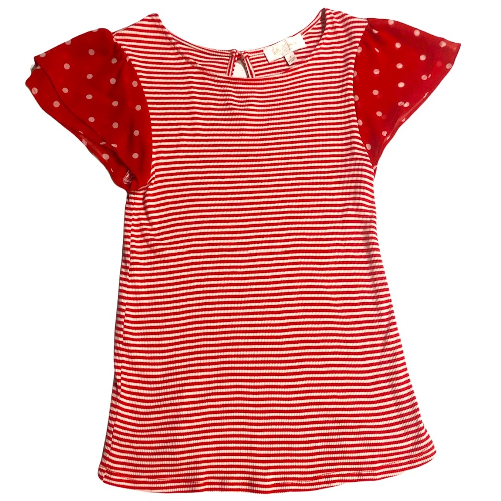 ❤️‍🔥3/$25❤️‍🔥Love & Piece Red and White Striped Polka Dot Sleeve Shirt
